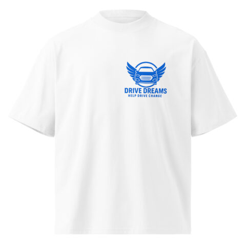 DDG Men’s organic oversized White high neck t-shirt Blue Logo